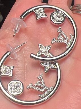 Silver Crystal Monogram Crescent Earring